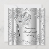 Quinceanera 15. Geburtstag Party Masquerade Silver Einladung (Vorderseite)