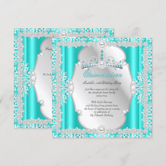 Quinceanera 15. Geburtstag Pearl Aquamarin Silver Einladung