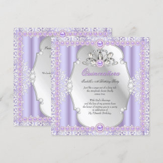 Quinceanera 15. Geburtstag Pearl Lila Silver Einladung