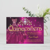 Quinceanera 15. Geburtstag Pflaume Rosa Kleid Tiar Einladung (Stehend Vorderseite)