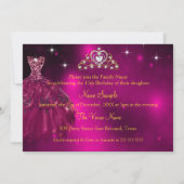Quinceanera 15. Geburtstag Pflaume Rosa Kleid Tiar Einladung (Rückseite)