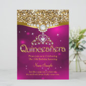 Quinceanera 15. Geburtstag Pink Glitzer Gold Einladung (Stehend Vorderseite)