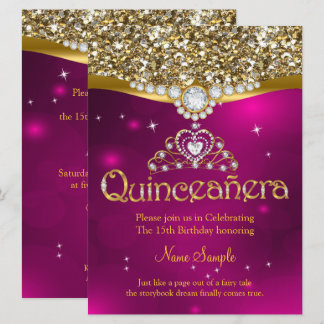 Quinceanera 15. Geburtstag Pink Glitzer Gold Einladung