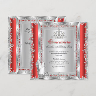 Quinceanera 15. Geburtstag Red Silver Shoes Einladung
