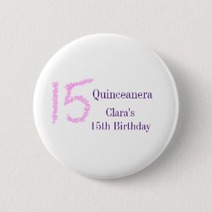 Quinceanera 15. Geburtstag rosa Glitzer Vorlage Button