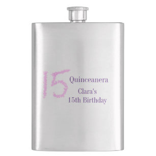 Quinceanera 15. Geburtstag rosa Glitzer Vorlage Flachmann