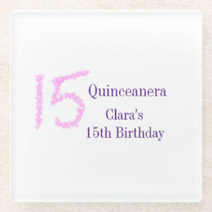Quinceanera 15. Geburtstag rosa Glitzer Vorlage Glasuntersetzer