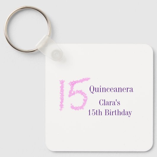 Quinceanera 15. Geburtstag rosa Glitzer Vorlage Schlüsselanhänger (Vorderseite)