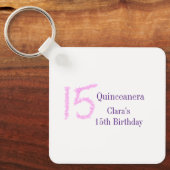 Quinceanera 15. Geburtstag rosa Glitzer Vorlage Schlüsselanhänger (Vorderseite)