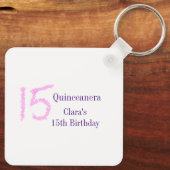 Quinceanera 15. Geburtstag rosa Glitzer Vorlage Schlüsselanhänger (Rückseite)