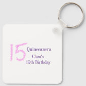 Quinceanera 15. Geburtstag rosa Glitzer Vorlage Schlüsselanhänger (Rückseite)
