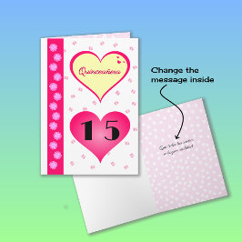 Quinceanera 15. Geburtstag rosa Herzen Karte