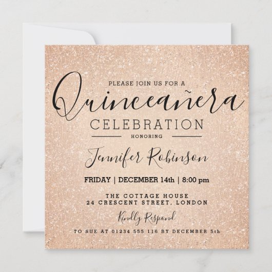 Quinceanera 15. Geburtstag Rose Gold Glitzer Paint Einladung (Vorderseite)