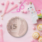 Quinceanera 15. Geburtstag Rose Gold Glitzer pink Pappteller (Party)