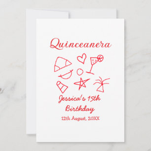 Quinceanera 15. Geburtstag Rote Strand Party Sonne Einladung