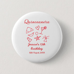 Quinceanera 15. Geburtstag rote Strandparty Baum S Button