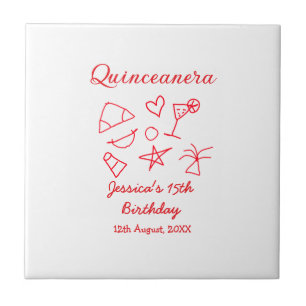 Quinceanera 15. Geburtstag rote Strandparty Baum S Fliese