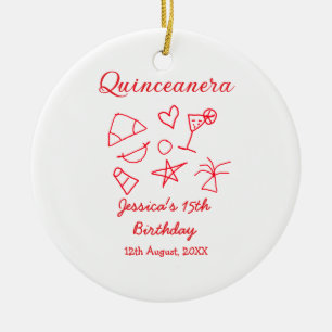 Quinceanera 15. Geburtstag rote Strandparty Baum S Keramik Ornament