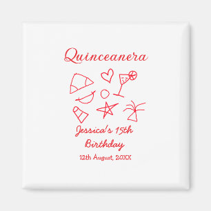 Quinceanera 15. Geburtstag rote Strandparty Baum S Magnet