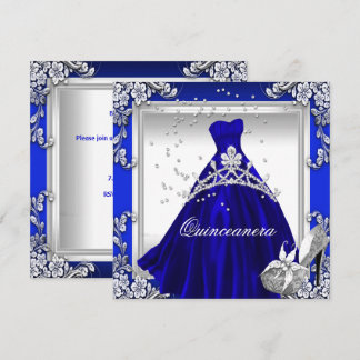 Quinceanera 15. Geburtstag Royal Blue Dress Gown Einladung