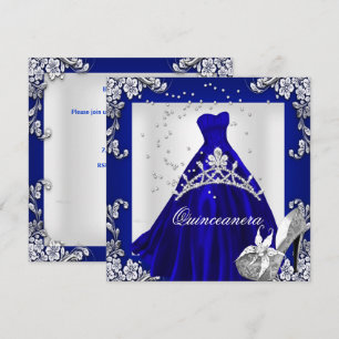 Quinceanera 15. Geburtstag Royal Blue Dress Gown Einladung