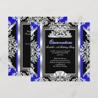 Quinceanera 15. Geburtstag Royal Blue Silver Black Einladung