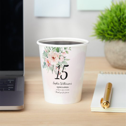 Quinceanera 15. Geburtstag Rustikale Blumenmassage Pappbecher (InSitu)
