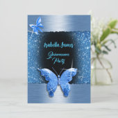 Quinceañera 15. Geburtstag schwarz blaue Folie Lux Einladung (Stehend Vorderseite)