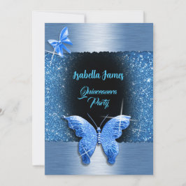 Quinceañera 15. Geburtstag schwarz blaue Folie Lux Einladung