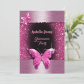 Quinceañera 15. Geburtstag schwarz rosa Folie Luxu Einladung (Stehend Vorderseite)