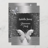 Quinceañera 15. Geburtstag schwarz silberne Folie  Einladung (Vorne/Hinten)