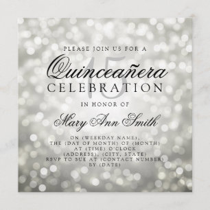 Quinceanera 15. Geburtstag Silver Bokeh Lichter Einladung