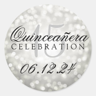 Quinceanera 15. Geburtstag Silver Bokeh Lights Runder Aufkleber