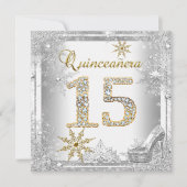Quinceanera 15 Geburtstag Silver White Gold Elite Einladung (Vorderseite)