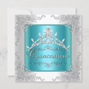 Quinceanera 15. Geburtstag Türkis Blau Silber Tiar Einladung