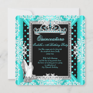 Quinceanera 15. Geburtstag Türkisblaue Punkte Schw Einladung