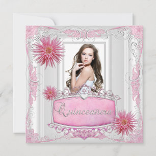 Quinceanera 15. Geburtstag Weiß Rosa Silber Dahlia Einladung