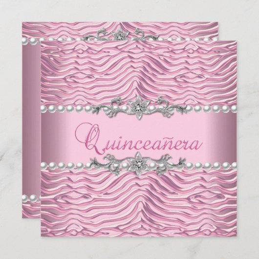 Quinceanera 15. Geburtstag Weißer Pearl Pink Zebra Einladung (Vorne/Hinten)