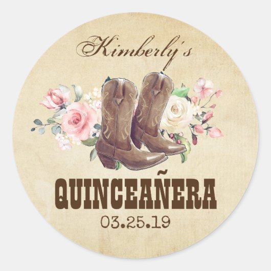 Quinceañera 15. Geburtstag Western Cowboy Boots Runder Aufkleber (Vorderseite)