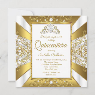 Quinceanera 15. Geburtstag White Gold Pearl Tiara Einladung