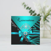 Quinceanera 15. Geburtstag Zebra Blue Black Tiara Einladung (Stehend Vorderseite)