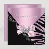 Quinceanera 15 Geburtstag Zebra Pink Schwarzes Sil Einladung (Vorne/Hinten)