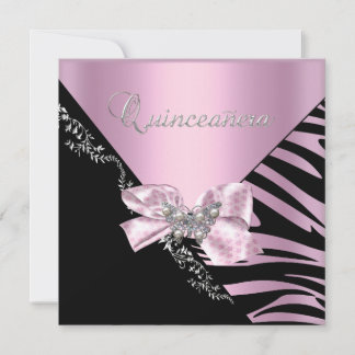 Quinceanera 15 Geburtstag Zebra Pink Schwarzes Sil Einladung