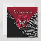 Quinceanera 15 Geburtstag Zebra Red Black Silver Einladung (Vorderseite)