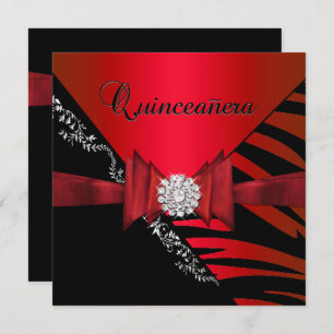 Quinceanera 15. Geburtstag Zebra Red Black Tripe Einladung