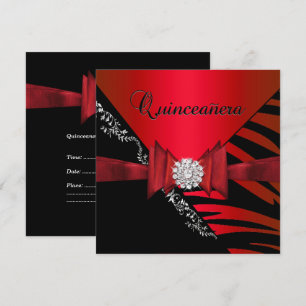 Quinceanera 15. Geburtstag Zebra Rot Schwarz Strei Einladung