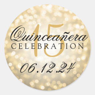 Quinceanera 15. Geburtstags-GoldBokeh Lichter Runder Aufkleber