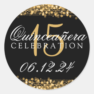 Quinceanera 15. Geburtstags-Party-Glitzern-Gold Runder Aufkleber