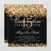 Quinceanera 15. Geburtstags-Party-Goldlichter Einladung (Vorne/Hinten)