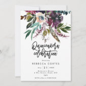 Quinceanera 15. Geburtstagsfedern Blumengewächse Einladung (Vorderseite)
